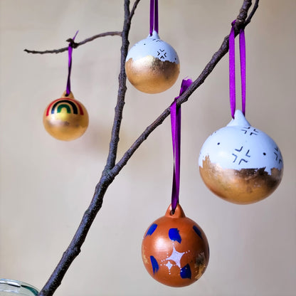 Osime Home hand painted baubles, cluster of four hanging from three twigs